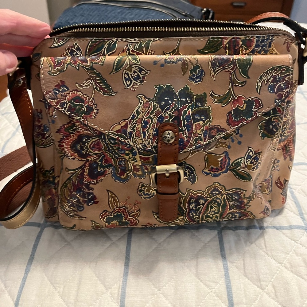 Patricia Nash crossbody, gold and brown, very good used condition